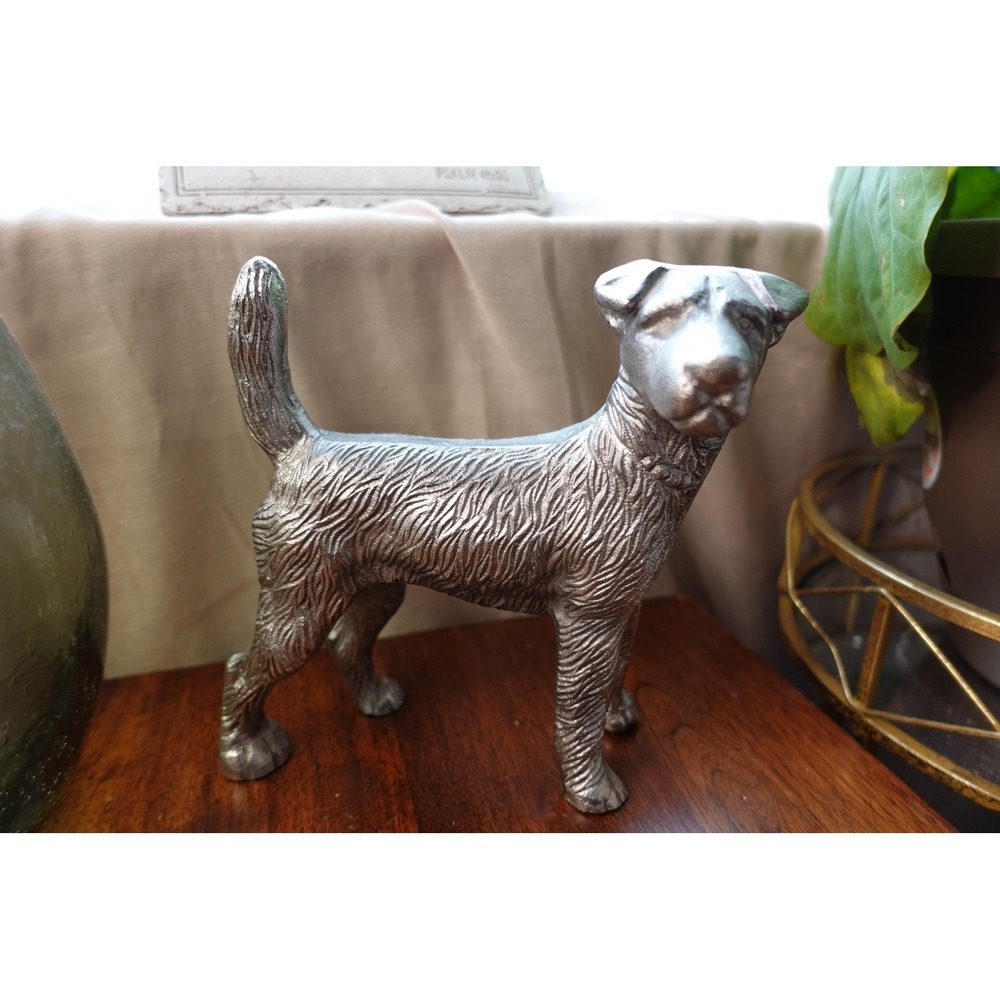 Vintage metal dog detailed figurine silver color 7‎ inches tall  door stopper